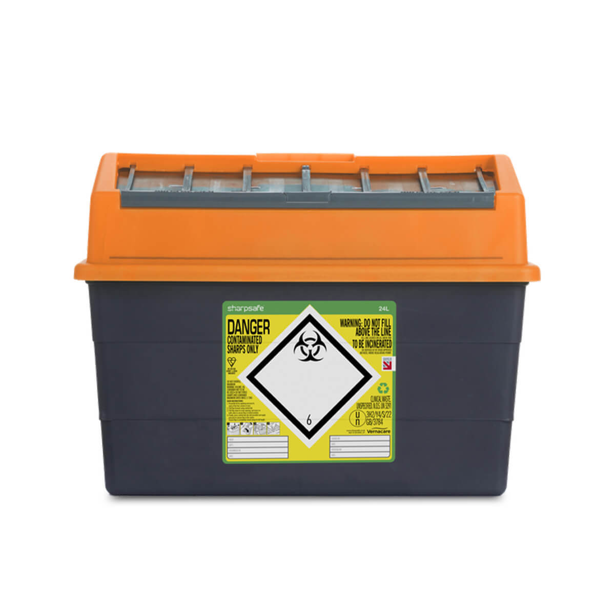 Sharpsafe® 24L Grey UK Orange Sharps Bin Lid | Williams Medical Supplies