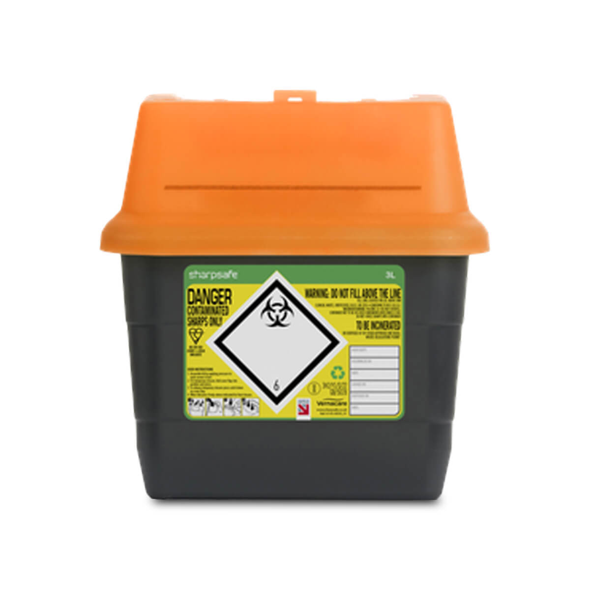 Sharpsafe® 3L Grey UK Orange Sharps Bin Lid | Williams Medical Supplies