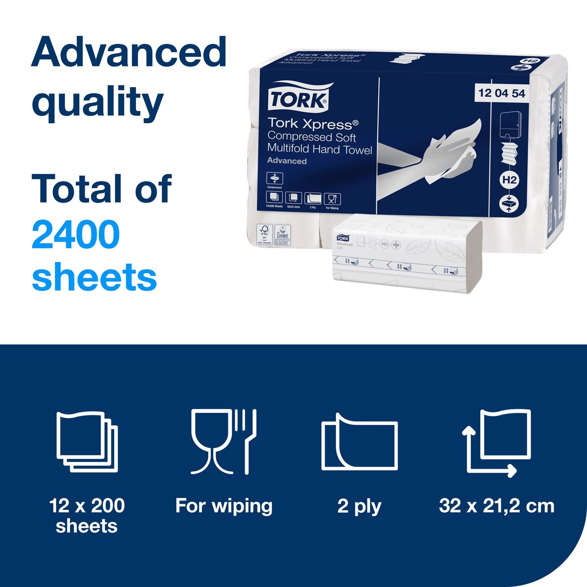 Tork Xpress Compressed Soft Multifold H2 Hand Towel x2400 Tork Xpress Compressed Soft Multifold H2 Hand Towel x2400