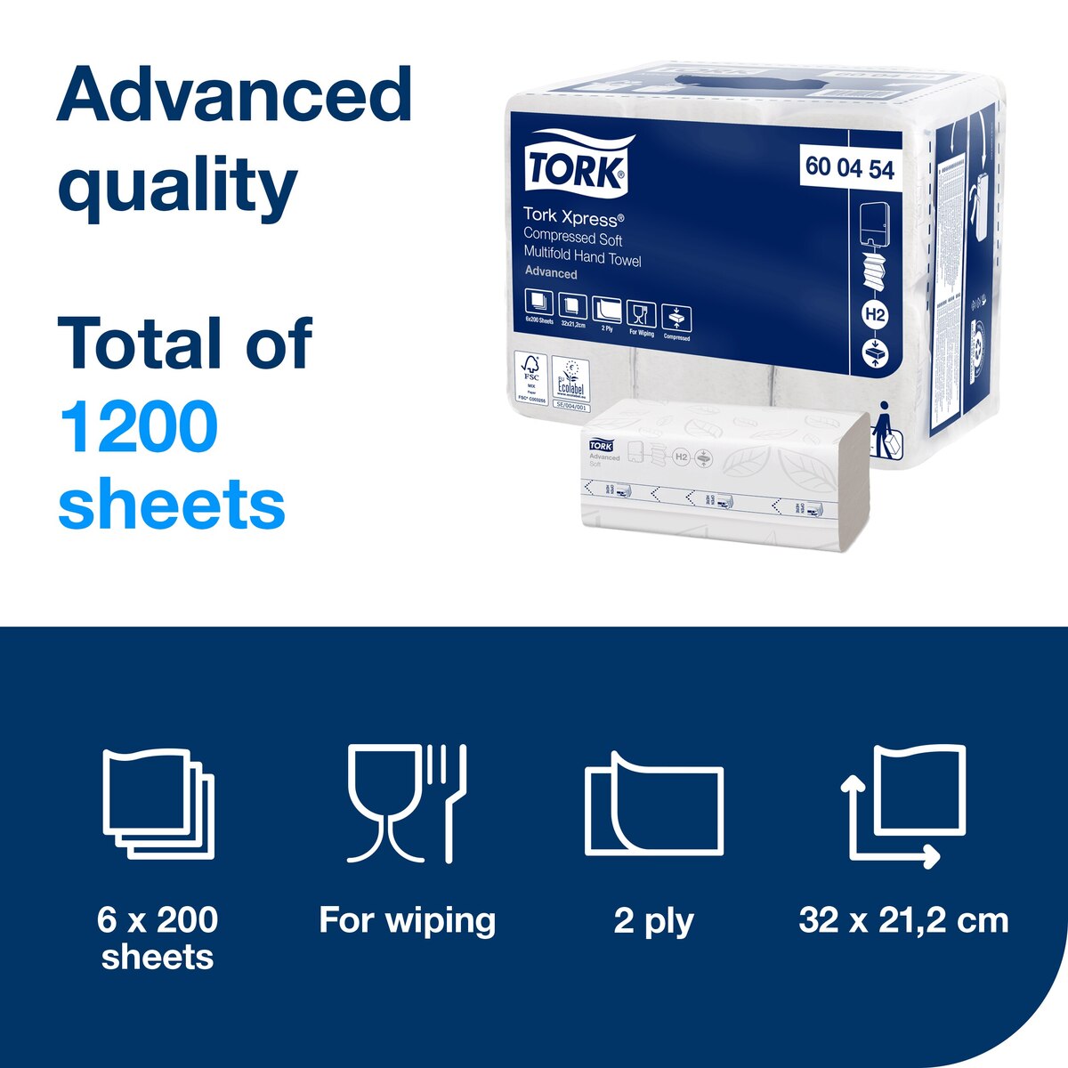 Tork Xpress Compressed Soft Multifold H2 Hand Towel x1200 Tork Xpress Compressed Soft Multifold H2 Hand Towel x1200