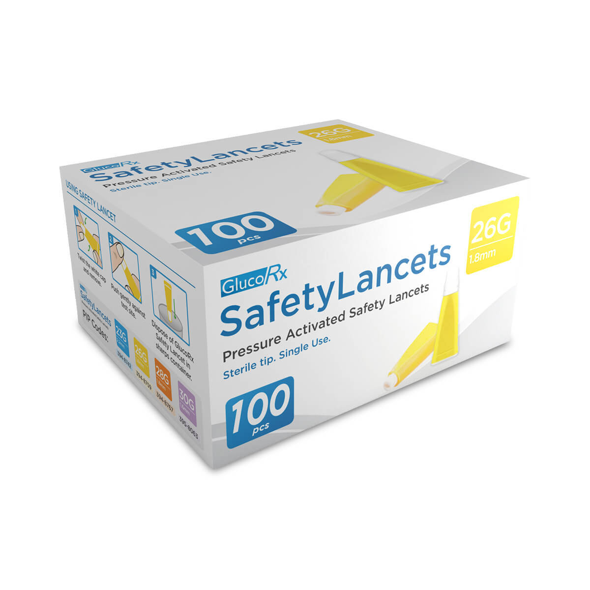 GlucoRx Safety Lancets 26G/1.8mm (100 pcs) GlucoRx Safety Lancets 26G/1.8mm (100 pcs)