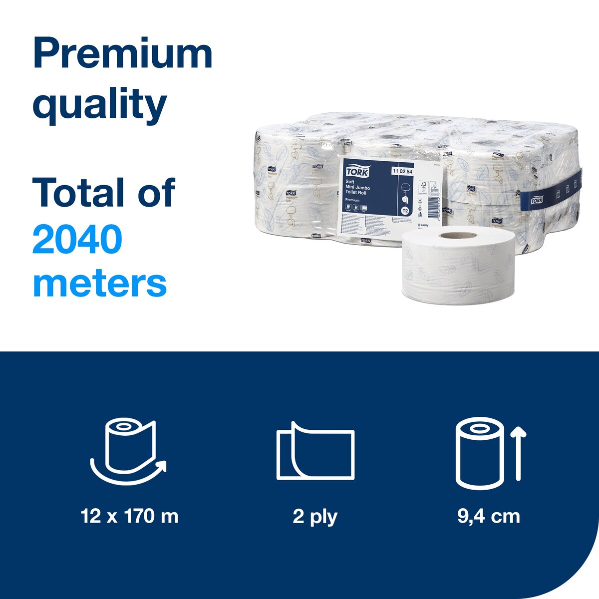 Tork Soft T2 Premium Mini Jumbo Toilet Roll 2ply White 170m x12 Tork Soft T2 Premium Mini Jumbo Toilet Roll 2ply White 170m x12