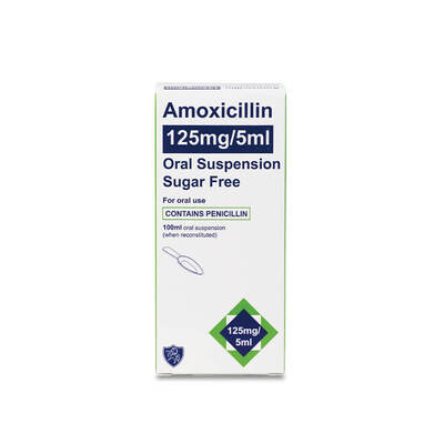 Amoxicillin, Sugar-Free (Paediatric) 125mg/5ml, 100ml Suspension POM x1 Amoxicillin, Sugar-Free (Paediatric) 125mg/5ml, 100ml Suspension POM x1