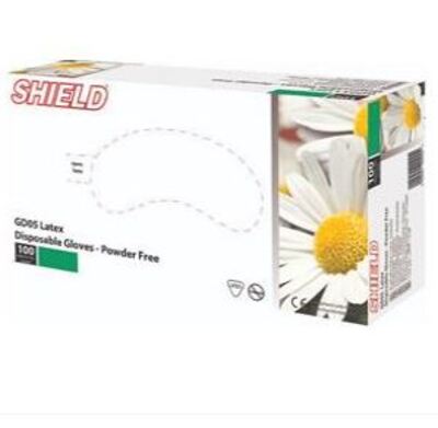 Shield Latex Powder Free Disposable Gloves Natural Small x100