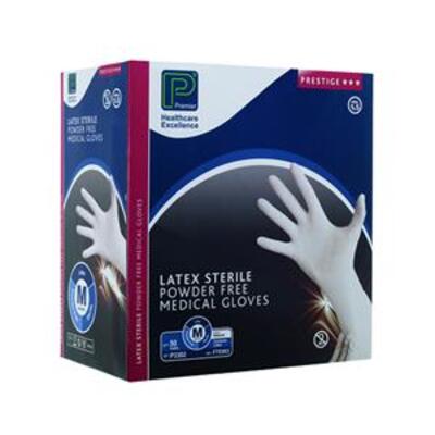 Premier Prestige Sterile Latex Powder-Free Examination Gloves White Medium x50