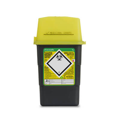 Sharpsafe 1L Grey UK Yellow Sharps Bin Lid Sharpsafe 1L Grey UK Yellow Sharps Bin Lid