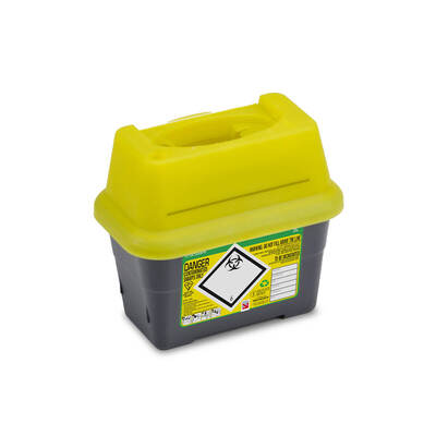 Sharpsafe 2L Sharps Bin Grey UK Yellow Lid Sharpsafe 2L Sharps Bin Grey UK Yellow Lid