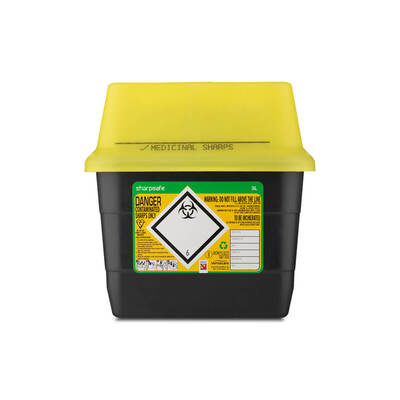 Sharpsafe 3L Grey UK Yellow Sharps Bin Lid Sharpsafe 3L Grey UK Yellow Sharps Bin Lid