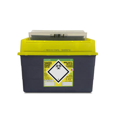 Sharpsafe 24L Grey UK Yellow Sharps Bin Lid Sharpsafe 24L Grey UK Yellow Sharps Bin Lid