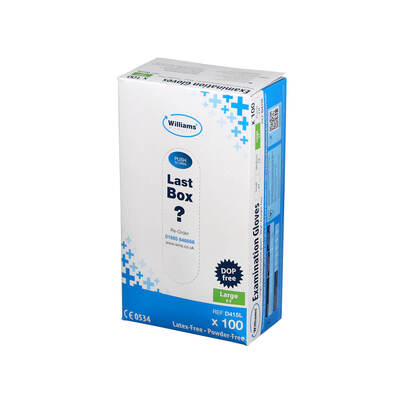 Williams Synthetic Powder-Free Latex-Free Examination Gloves Large x100 Williams Synthetic Powder-Free Latex-Free Examination Gloves Large x100