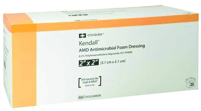 Kendall AMD Antibacterial Square Foam Dressing 5cm x 5cm x25