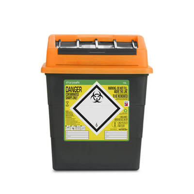 Sharpsafe® 13L Grey UK Orange Sharps Bin Lid Sharpsafe® 13L Grey UK Orange Sharps Bin Lid