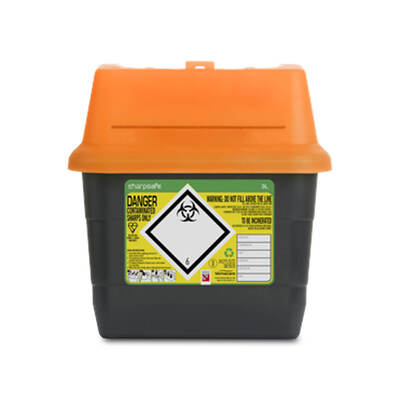 Sharpsafe® 3L Grey UK Orange Sharps Bin Lid Sharpsafe® 3L Grey UK Orange Sharps Bin Lid