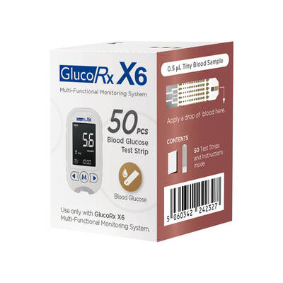 GlucoRx X6 Glucose Test Strips (50 pcs)