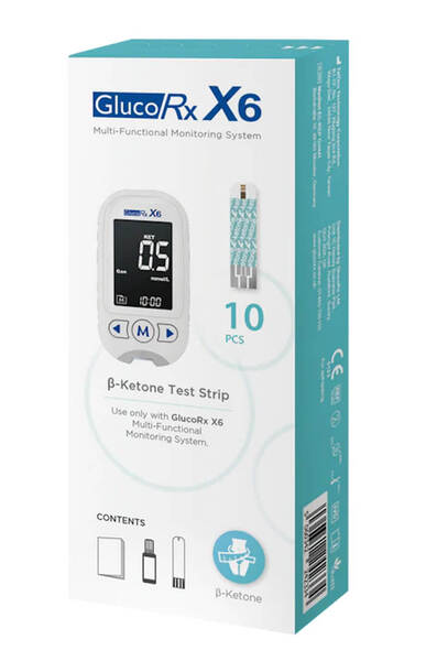 GlucoRx X6 Blood Ketone Test Strips (50 pcs)