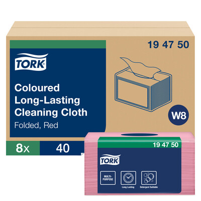 Tork Premium Colour Coded Cloths -  40 sheets Red x8