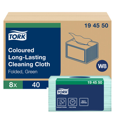 Tork Premium Colour Coded Cloths - 40 sheets Green x8