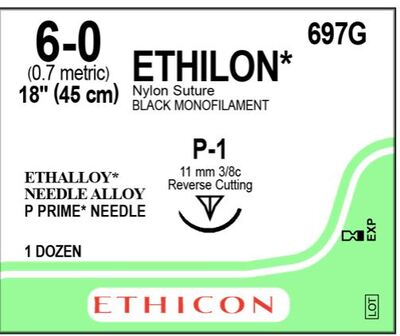 Ethilon Curved Reverse Cutting 6/0  xBo of 12