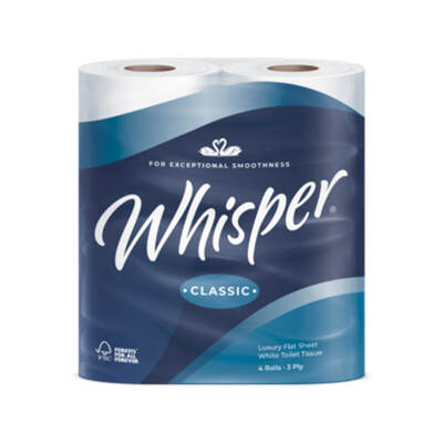 Whisper Classic Toilet Roll 3ply White 4 x 10 Whisper Classic Toilet Roll 3ply White 4 x 10