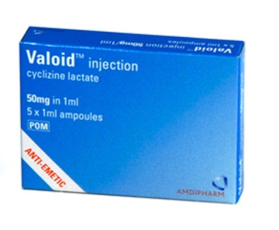 Valoid Cyclizine Lactate 50 mg/ml solution for Injection POM 1ml x 5