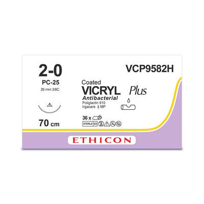 VICRYL PLUS | Braided | Undyed | 2-0 | 70cm | 1xConventional Cutting PC | 26mm | 3/8C | Pack of 36