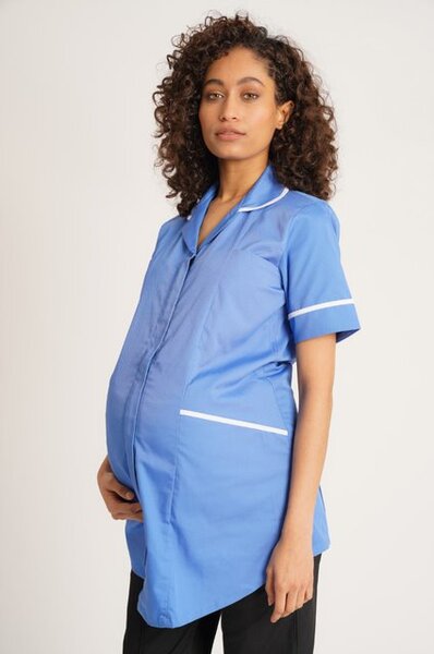 Ladies Maternity Tunic Hospital Blue/White Trim uk6