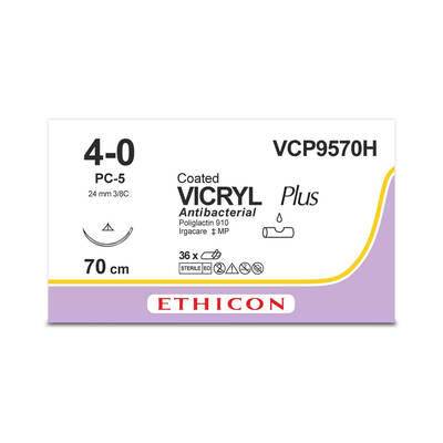 VICRYL PLUS | Braided | Undyed | 4-0 | 70cm | 1xConventional Cutting PC | 19mm | 3/8C | Pack of 36