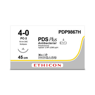 PDS PLUS | Monofilament | Undyed | 4-0 | 45cm | 1xConventional Cutting PC | 16mm | 3/8C | Pack of 36