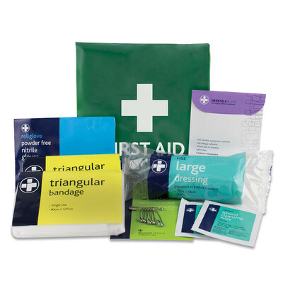 Reliance HSE Travel First Aid Kit in Green Vinyl Pouch 16cm x 18cm x1