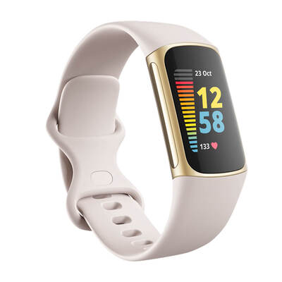 Fitbit Charge 5 Smartwatch -  Lunar White Strap / Soft Gold Case