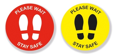 Circular Please Keep Two Meters Apart Sign - Yellow - 300mm - Pack of 5 Yellow 300mm x5