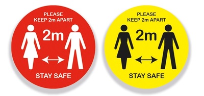 Circular Please Keep Two Meters Apart Stay Safe Sign - Red - 300mm - Pack of 5 Red 300mm x5