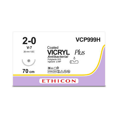VICRYL PLUS | Braided | Violet | 2-0 | 70cm | 1xTapercut | 26mm | 1/2C | Pack of 36