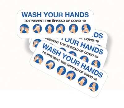 Wash Your Hands Sign - 160mm x 60mm- Pack of 10 160mm x 60mm x10