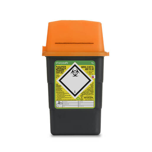 Sharp Safe 1L Grey/ Orange Lid sharps bin | Treatment Essentials ...