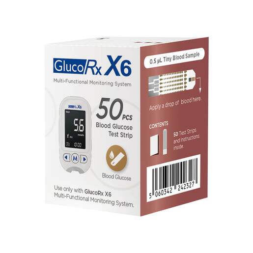 GlucoRx X6 Glucose Test Strips (50 pcs)