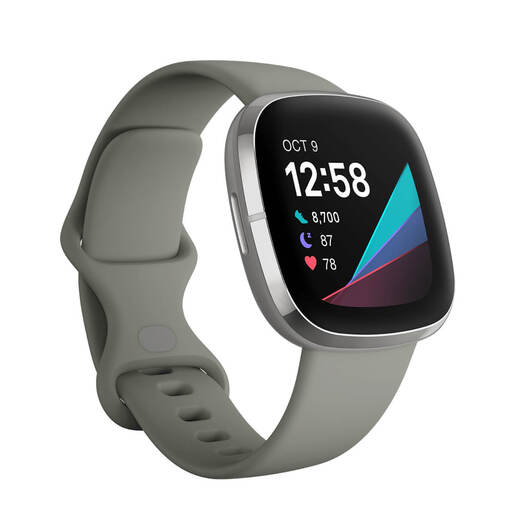 Fitbit Sense Smartwatch Sage Grey Strap/ Silver Case 1.58" screen